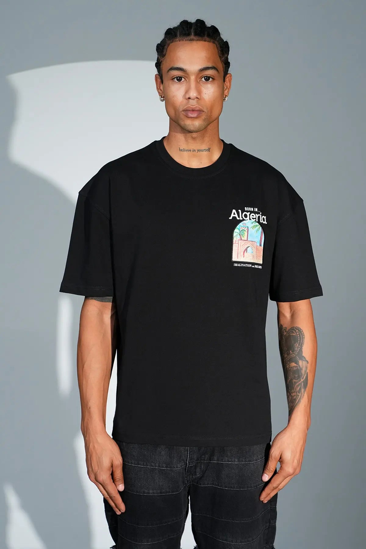 Tee Shirt Born In Algeria Noir - bonhomme