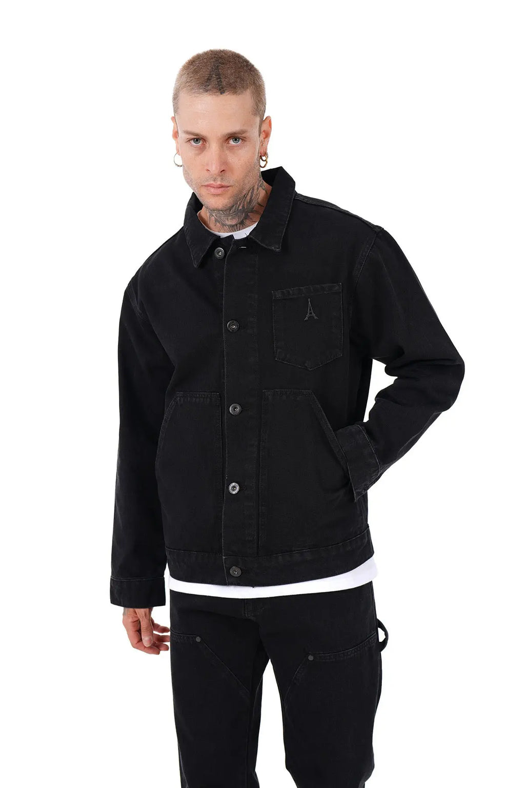 Ensemble Carpenter Noir – Veste à Gros Zip Jean Flare 100% Coton bonhomme