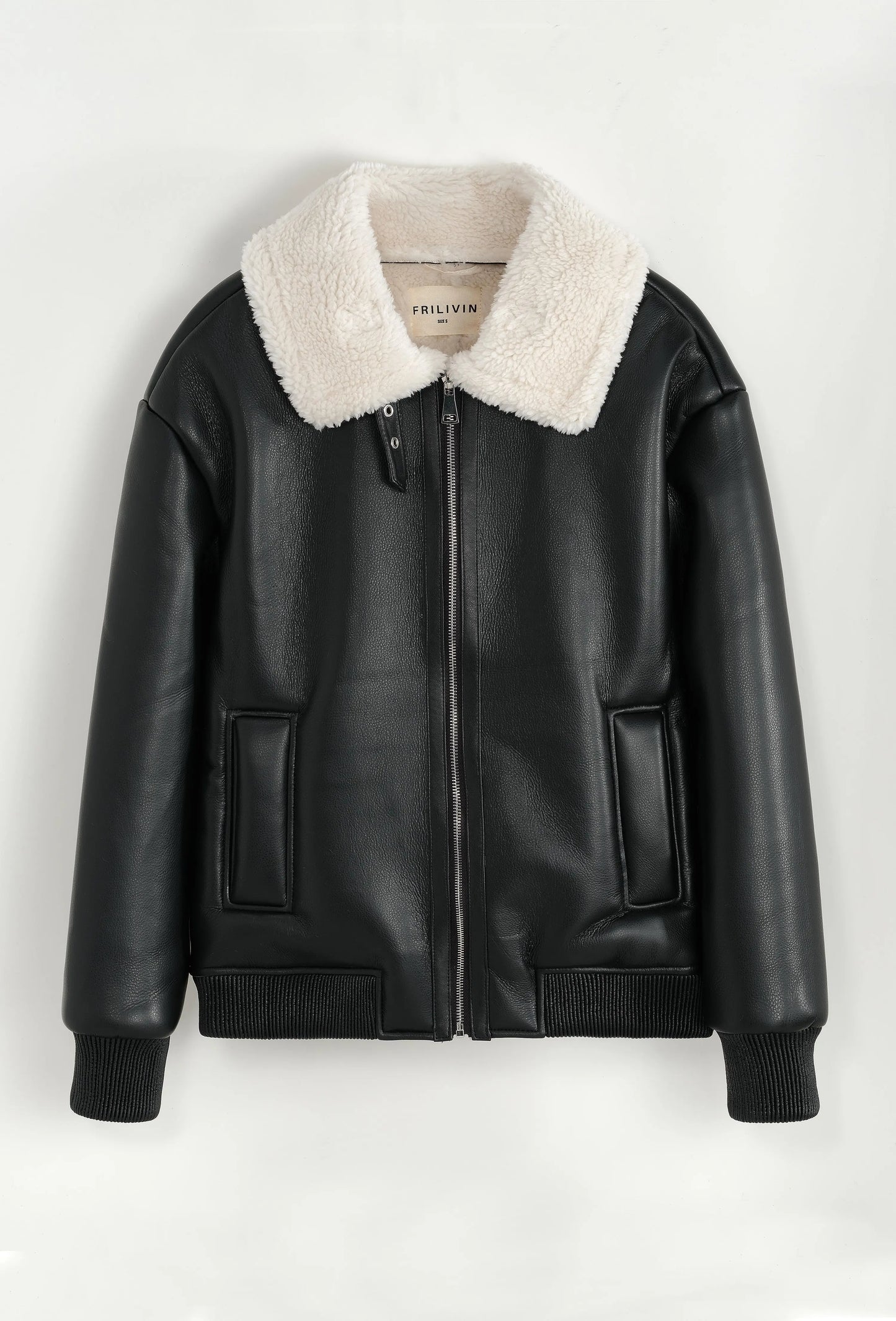 Blouson aviateur noir col sherpa beige homme bonhomme