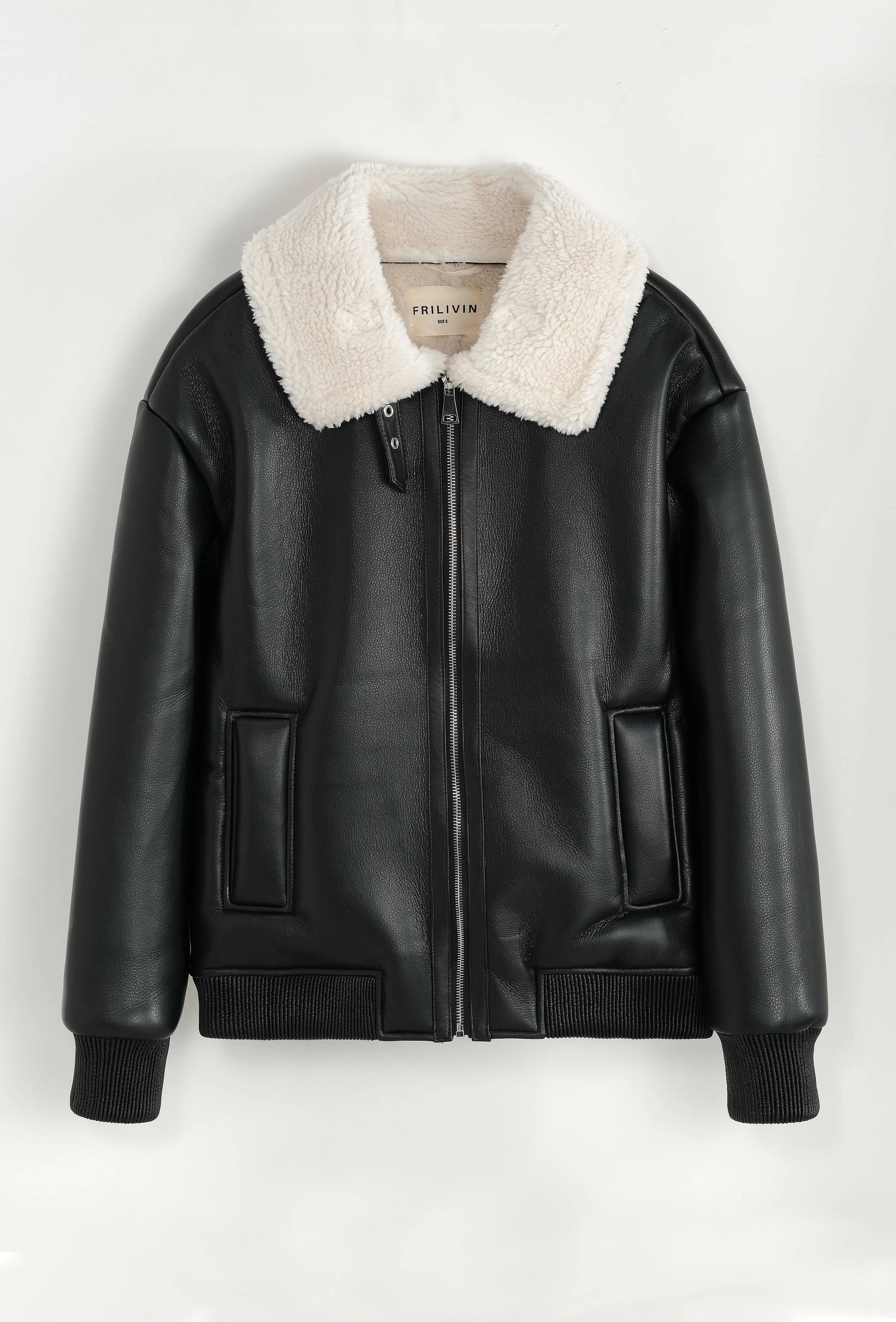 Blouson aviateur noir col sherpa beige homme bonhomme