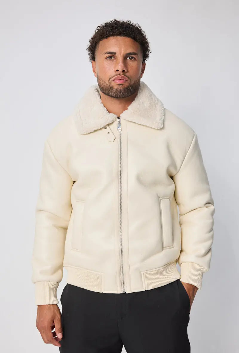 Blouson Homme Sherpa Beige – Style Aviateur Moderne bonhomme
