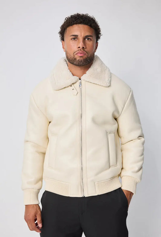 Blouson Homme Sherpa Beige – Style Aviateur Moderne bonhomme