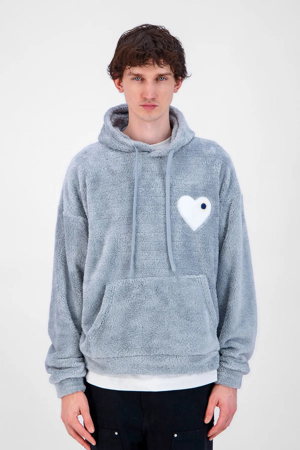 Sweat Moumoute à Capuche Gris Avec Cœur Blanc - bonhomme