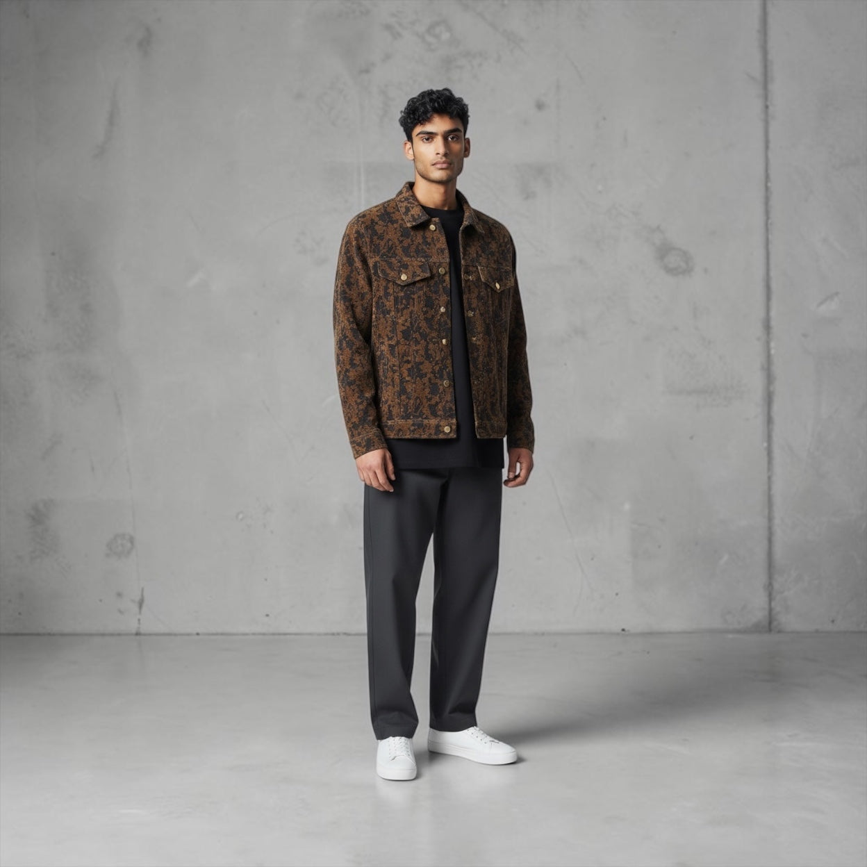 Veste en jeans homme velours texturée à boutons pression coupe moderne