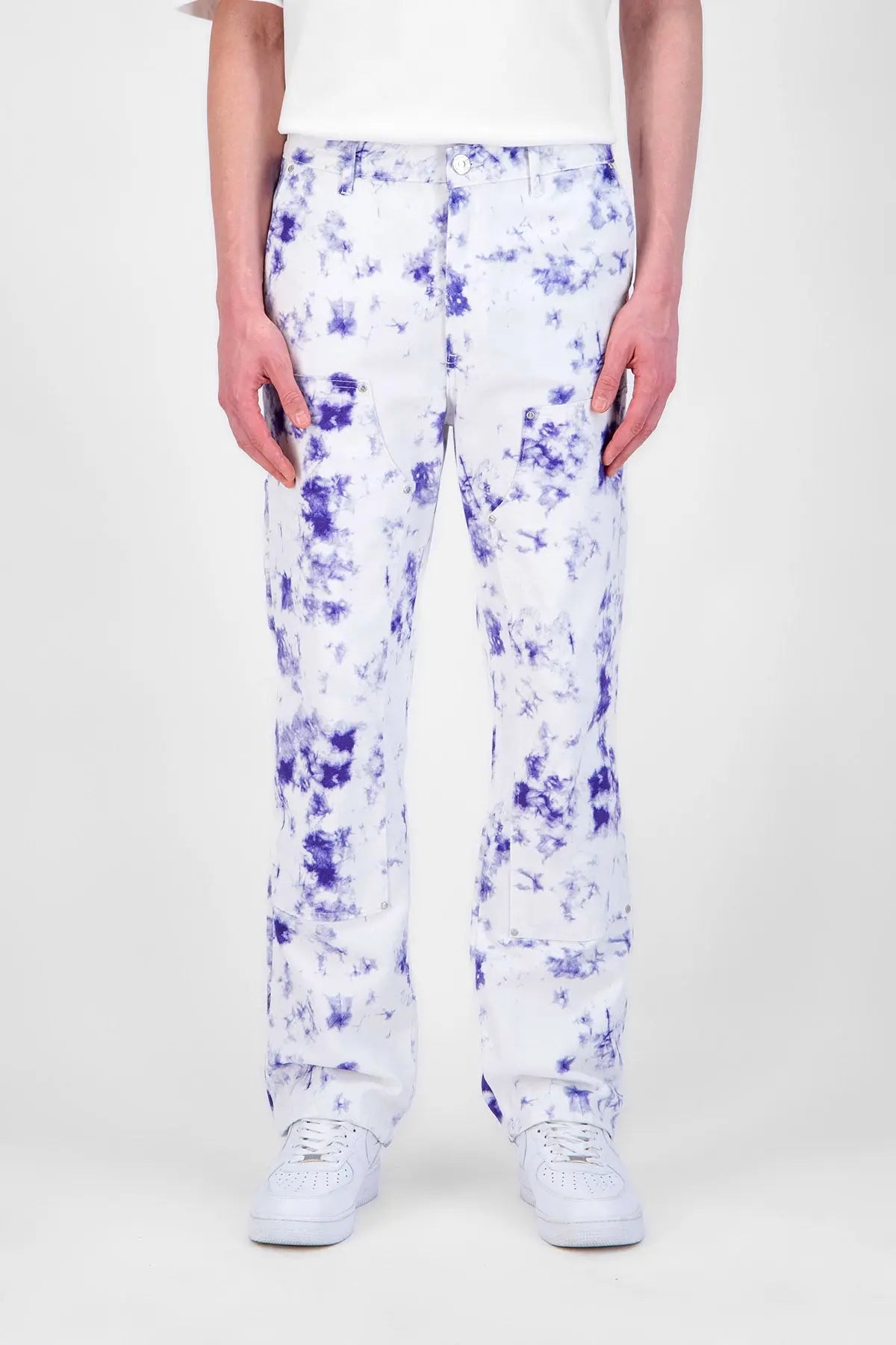 jeans blanc coupe carpenter tye and dye homme bonhomme