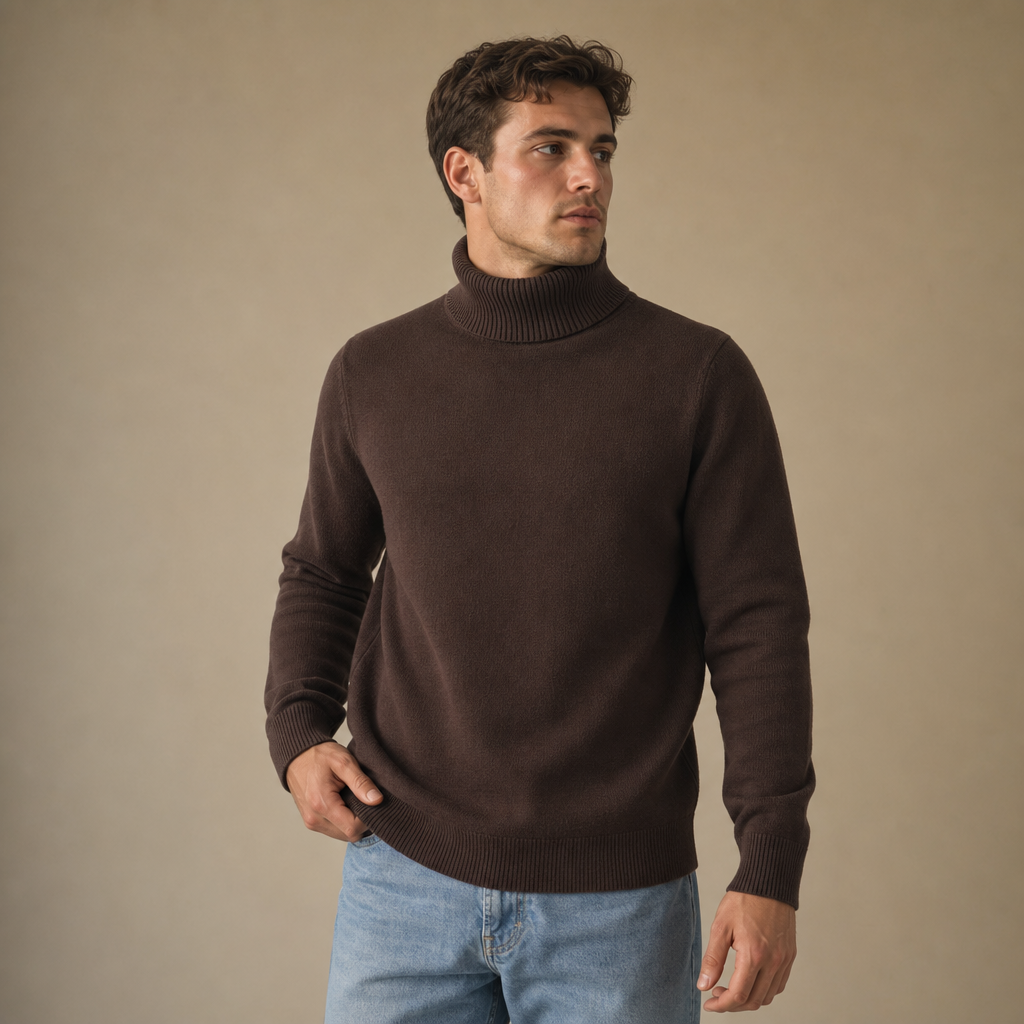 Pull homme col roulé en maille