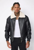 Blouson aviateur noir col sherpa beige homme bonhomme