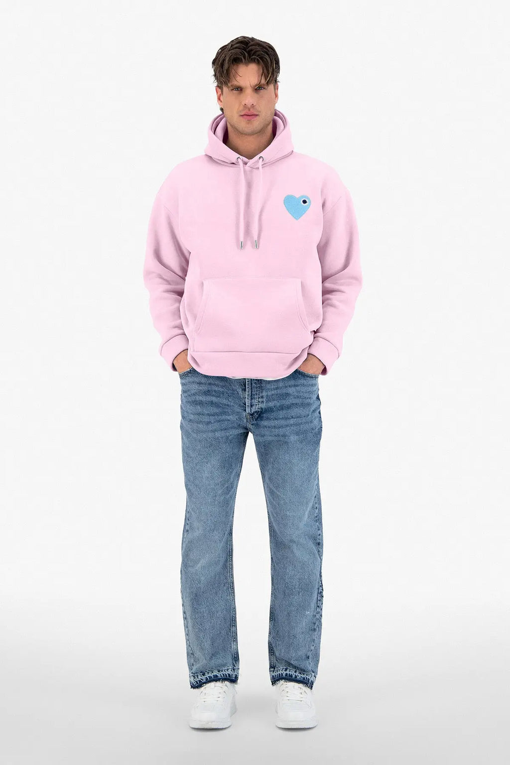 Sweat capuche Rose avec cœur Ciel bonhomme