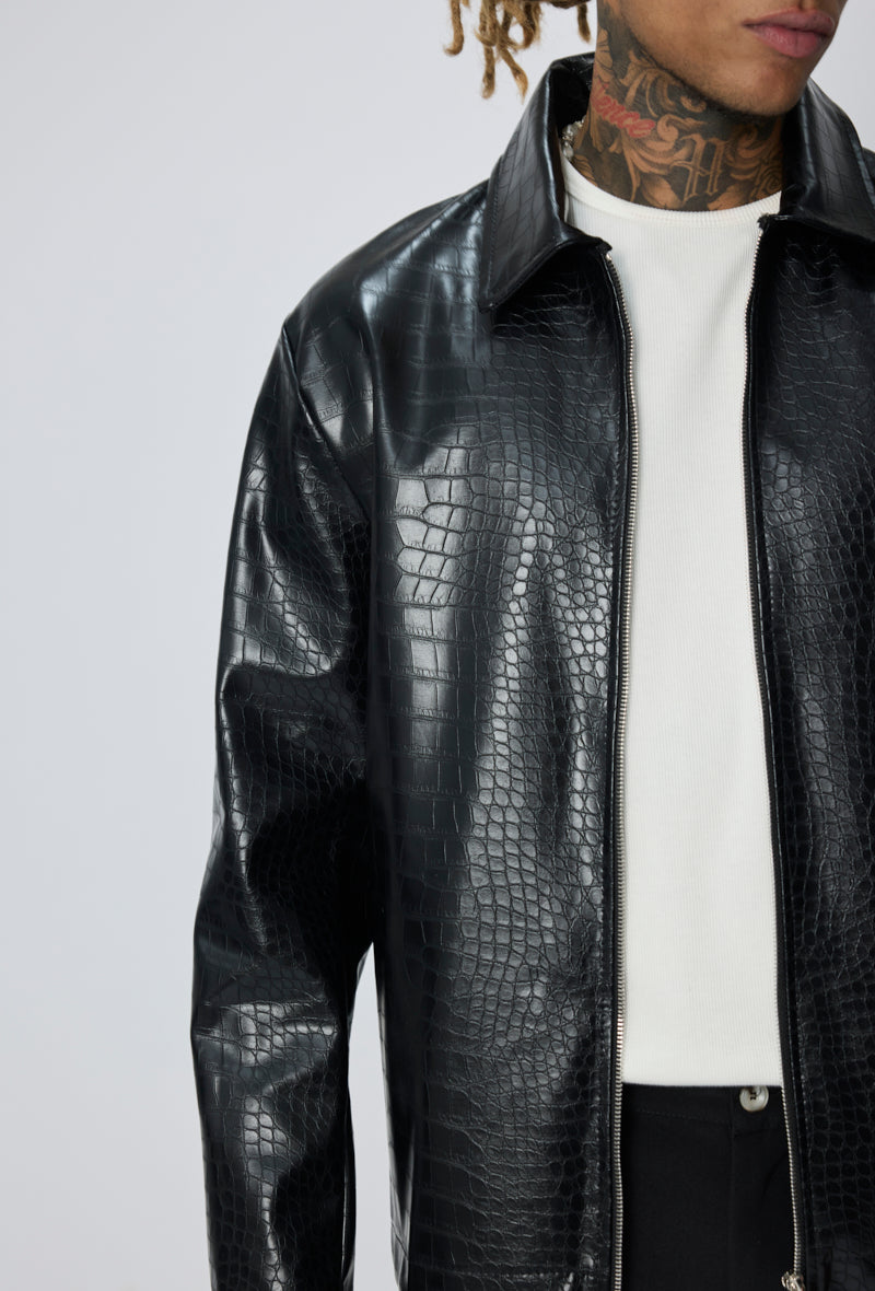 Veste zippée simili cuir effet croco – photo 4