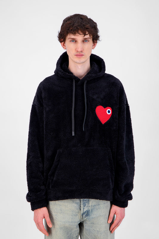 Sweat Moumoute à Capuche Noir Avec Cœur Rouge
