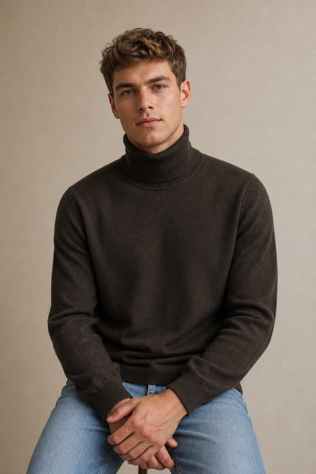 Pull homme col roulé maille – photo 11