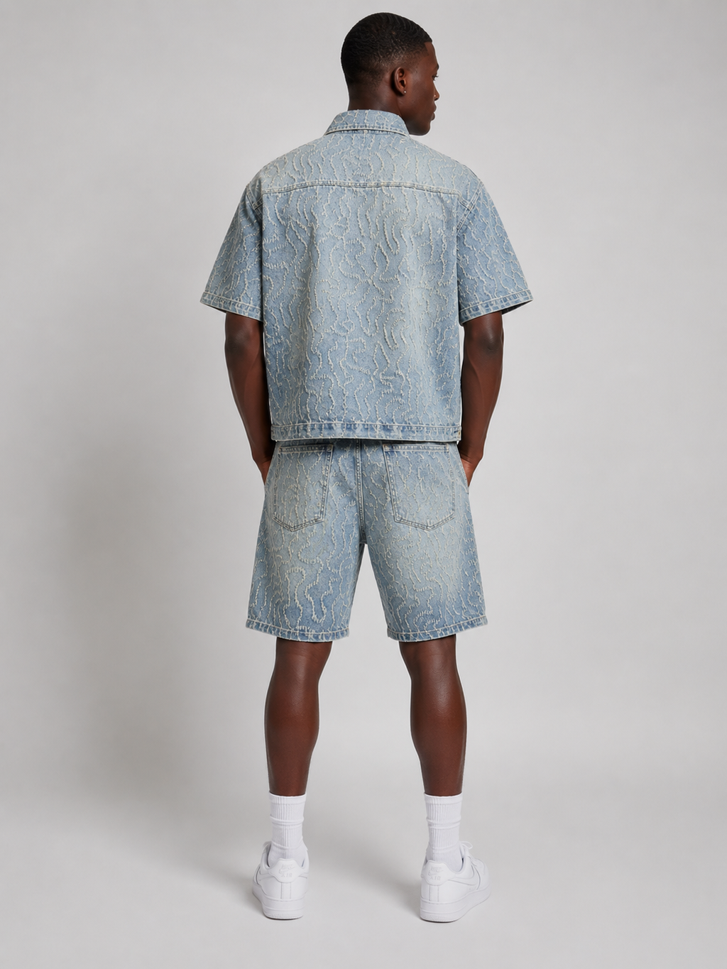 Ensemble Chemise &amp; Short en Denim Texturé – 100 % Coton