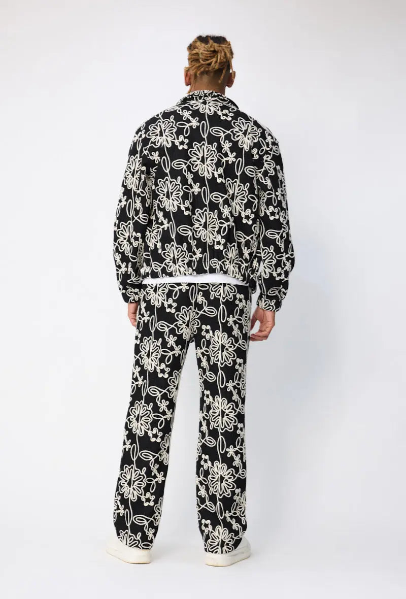 Ensemble Homme Noir Motifs Floraux – Veste & Pantalon bonhomme