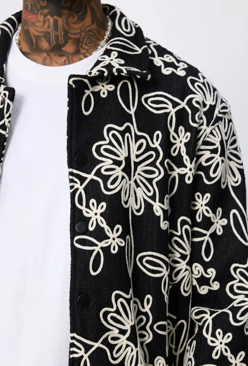 Ensemble Homme Noir Motifs Floraux – Veste & Pantalon bonhomme