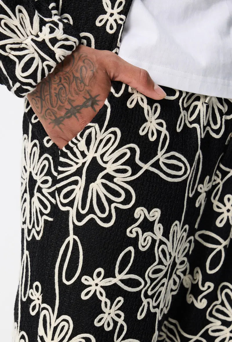 Ensemble Homme Noir Motifs Floraux – Veste & Pantalon bonhomme