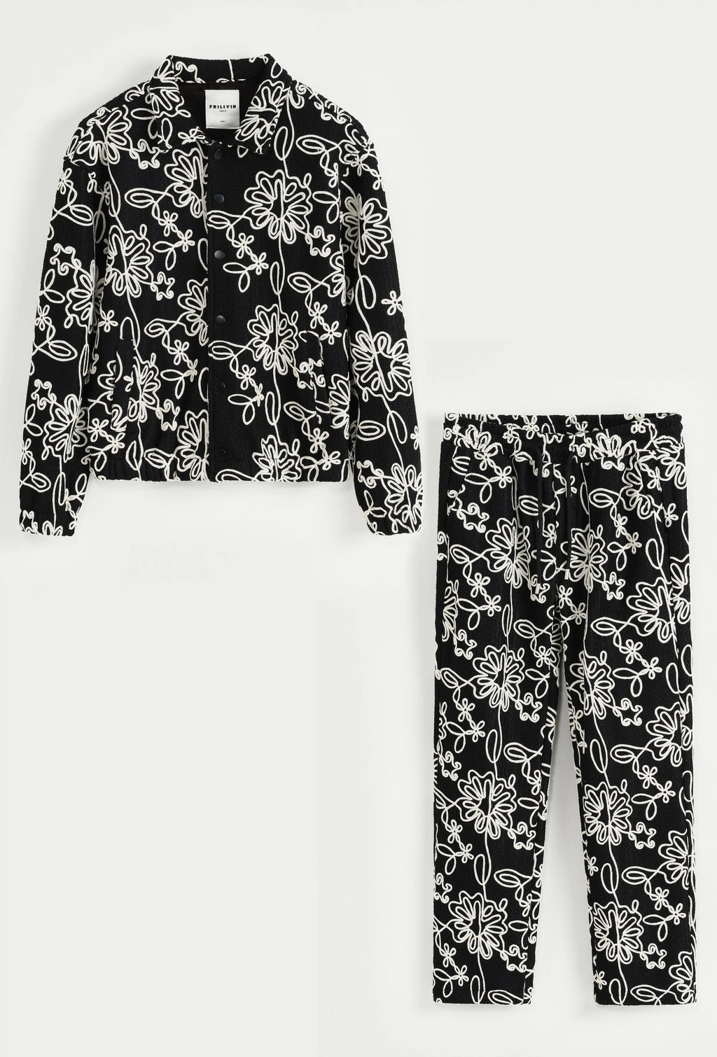 Ensemble Homme Noir Motifs Floraux – Veste & Pantalon bonhomme