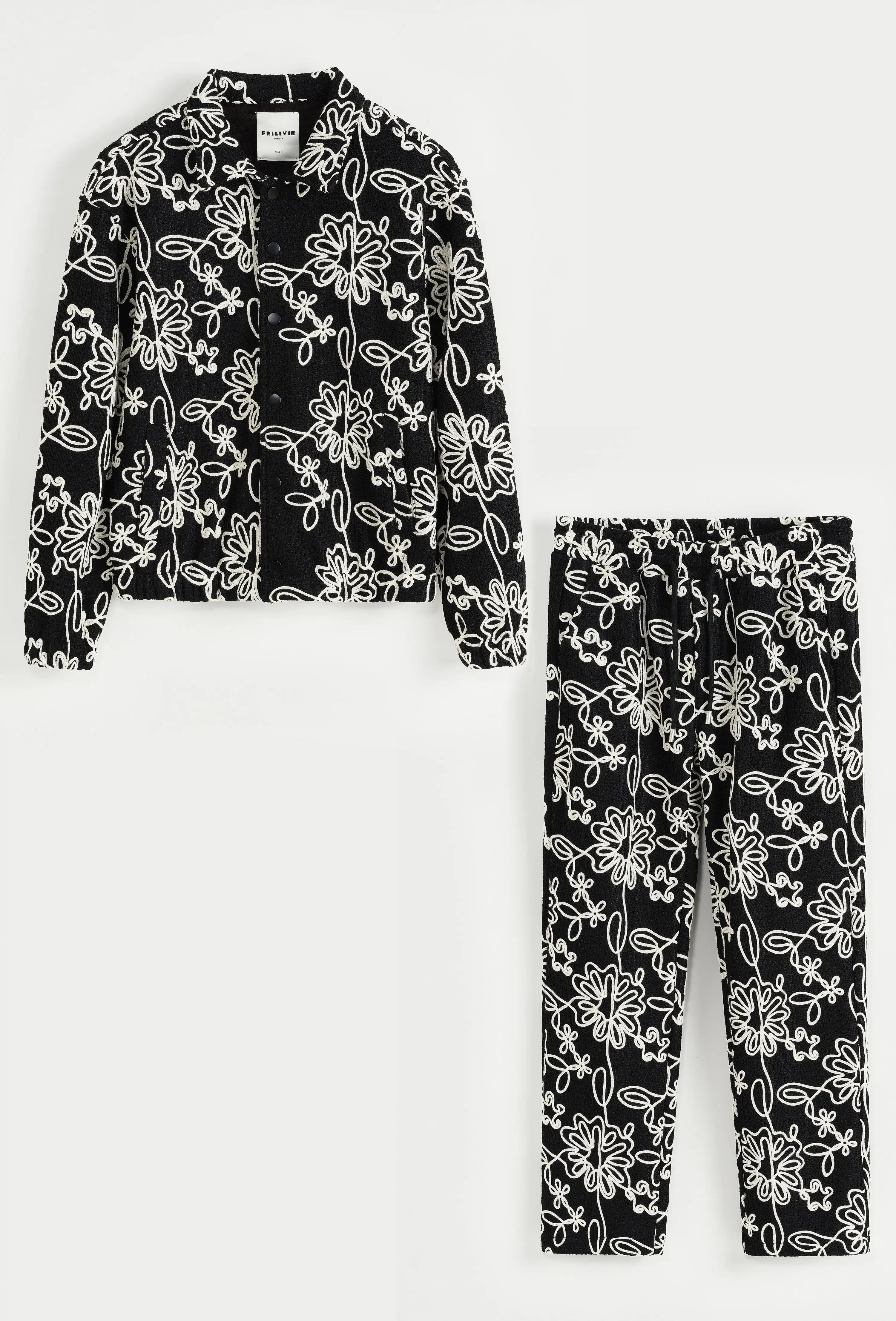 Ensemble Homme Noir Motifs Floraux – Veste & Pantalon bonhomme