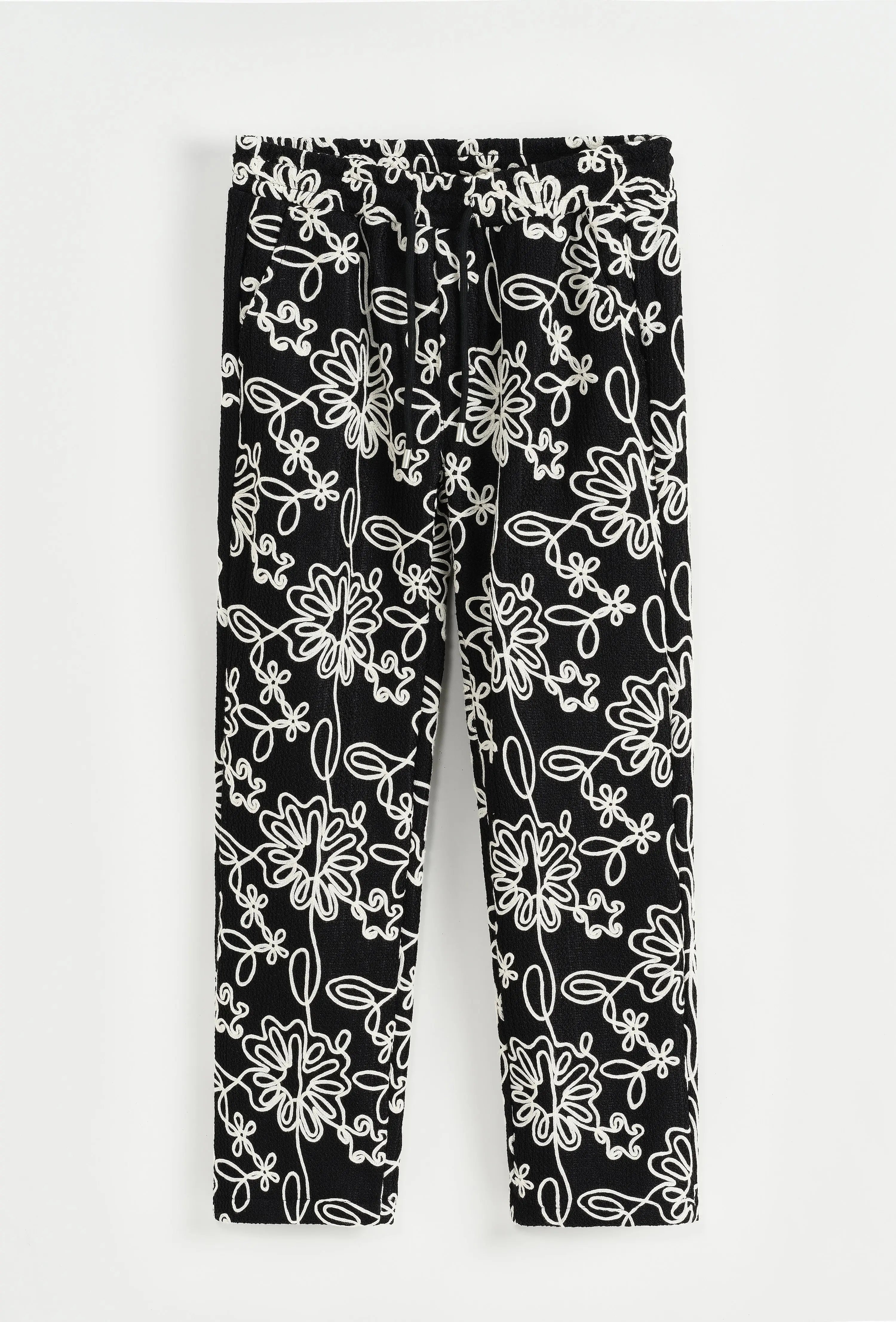 Ensemble Homme Noir Motifs Floraux – Veste & Pantalon bonhomme