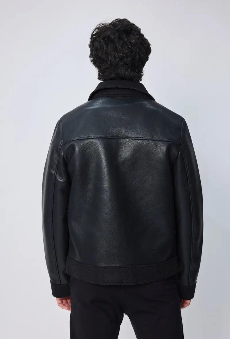 Blouson aviateur noir col classique homme bonhomme