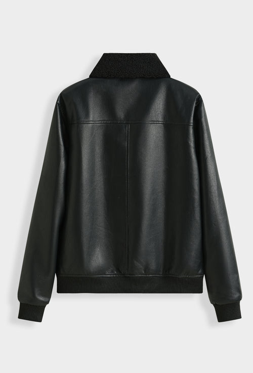Blouson Aviateur Simili Cuir Col Sherpa