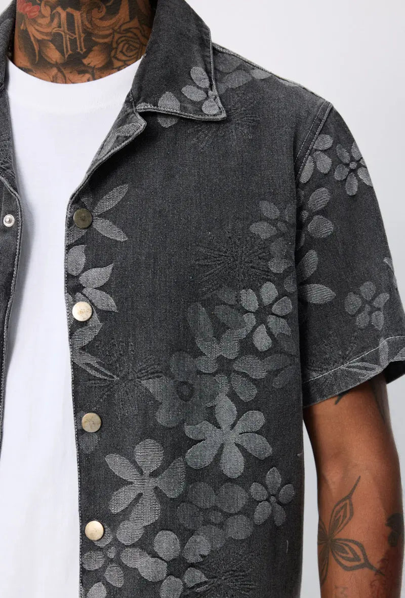 Ensemble En Jeans Chemise Pantalon Denim Noir Floral bonhomme