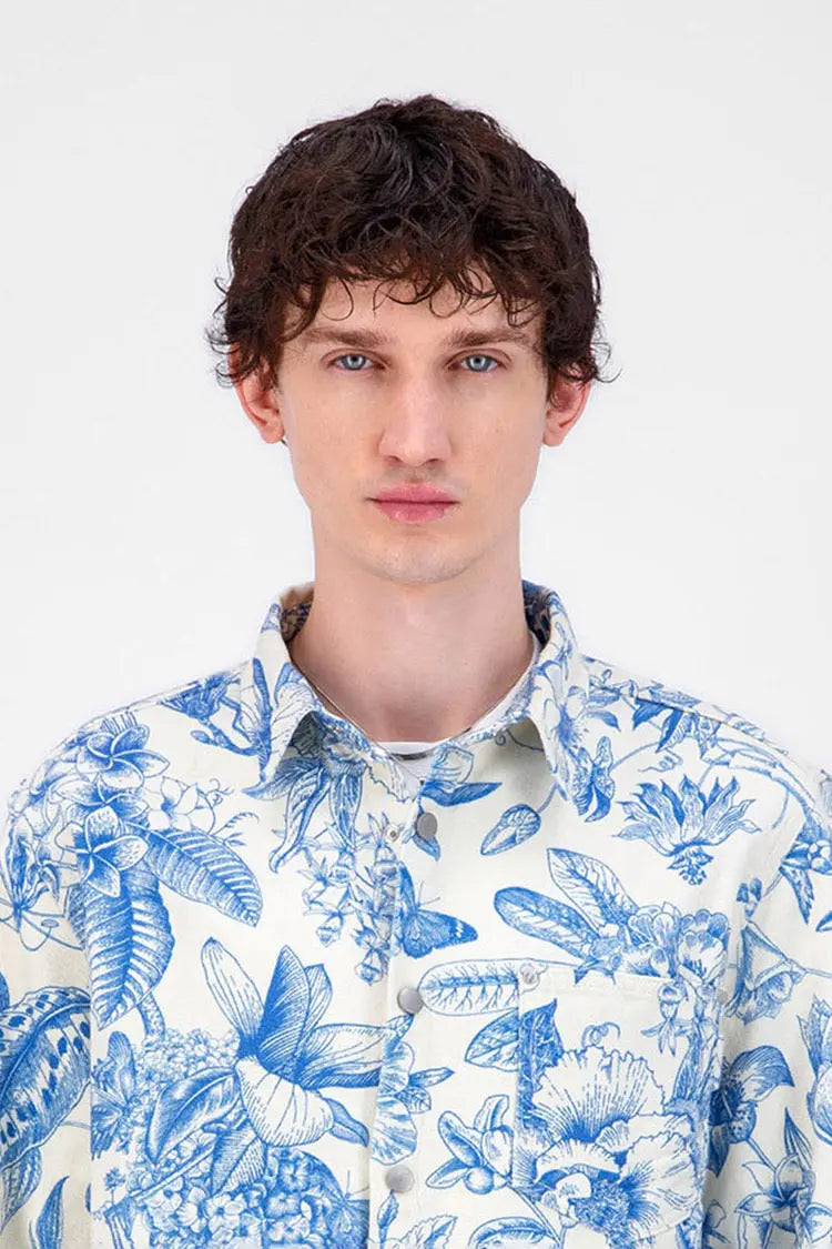 Chemise en Jeans imprimé Floral bleu bonhomme