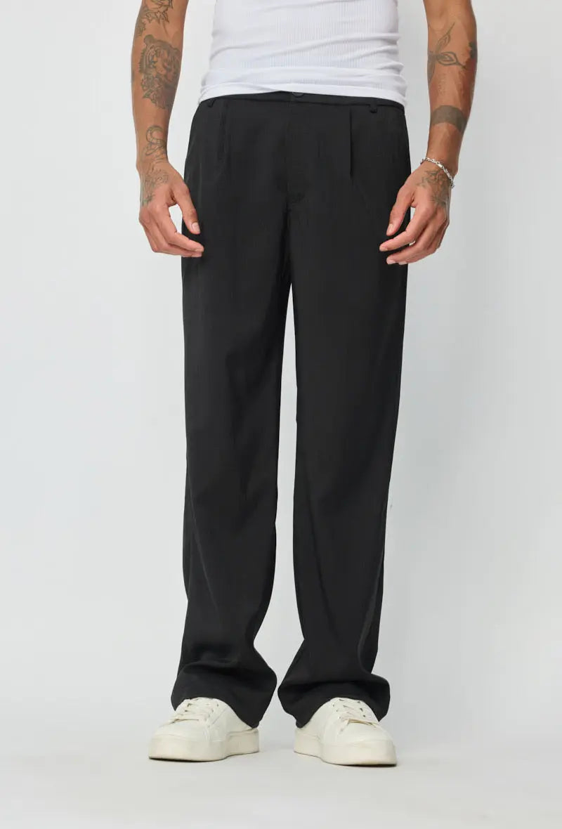 Pantalon Homme Noir Coupe Droite – Streetwear & Chic Décontracté bonhomme