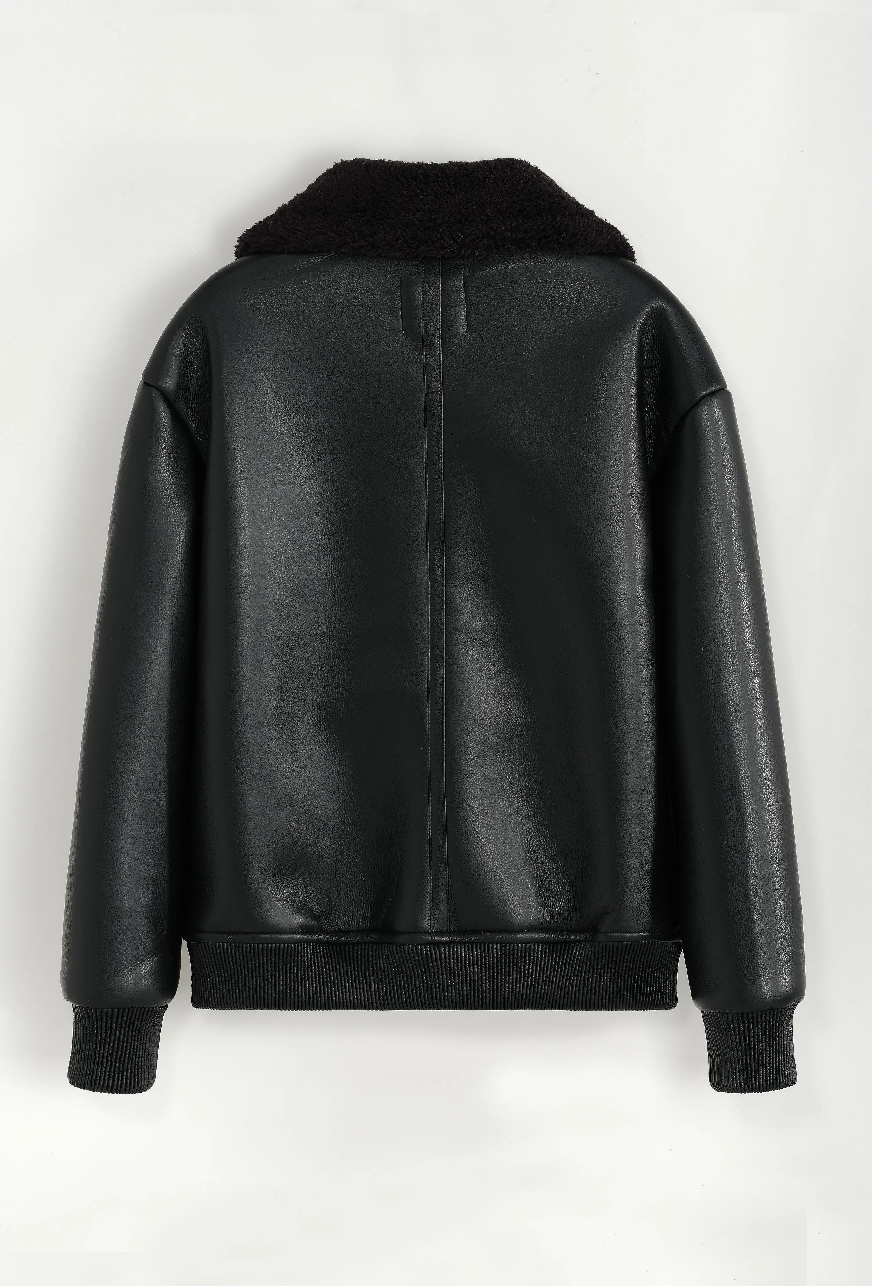 Blouson aviateur noir col sherpa homme bonhomme