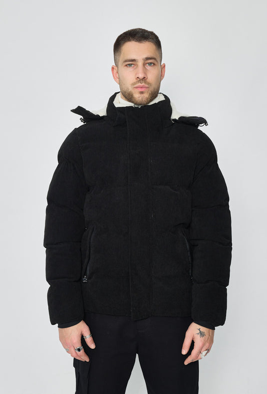 Manteau Doudoune Homme Velour Noir à Capuche