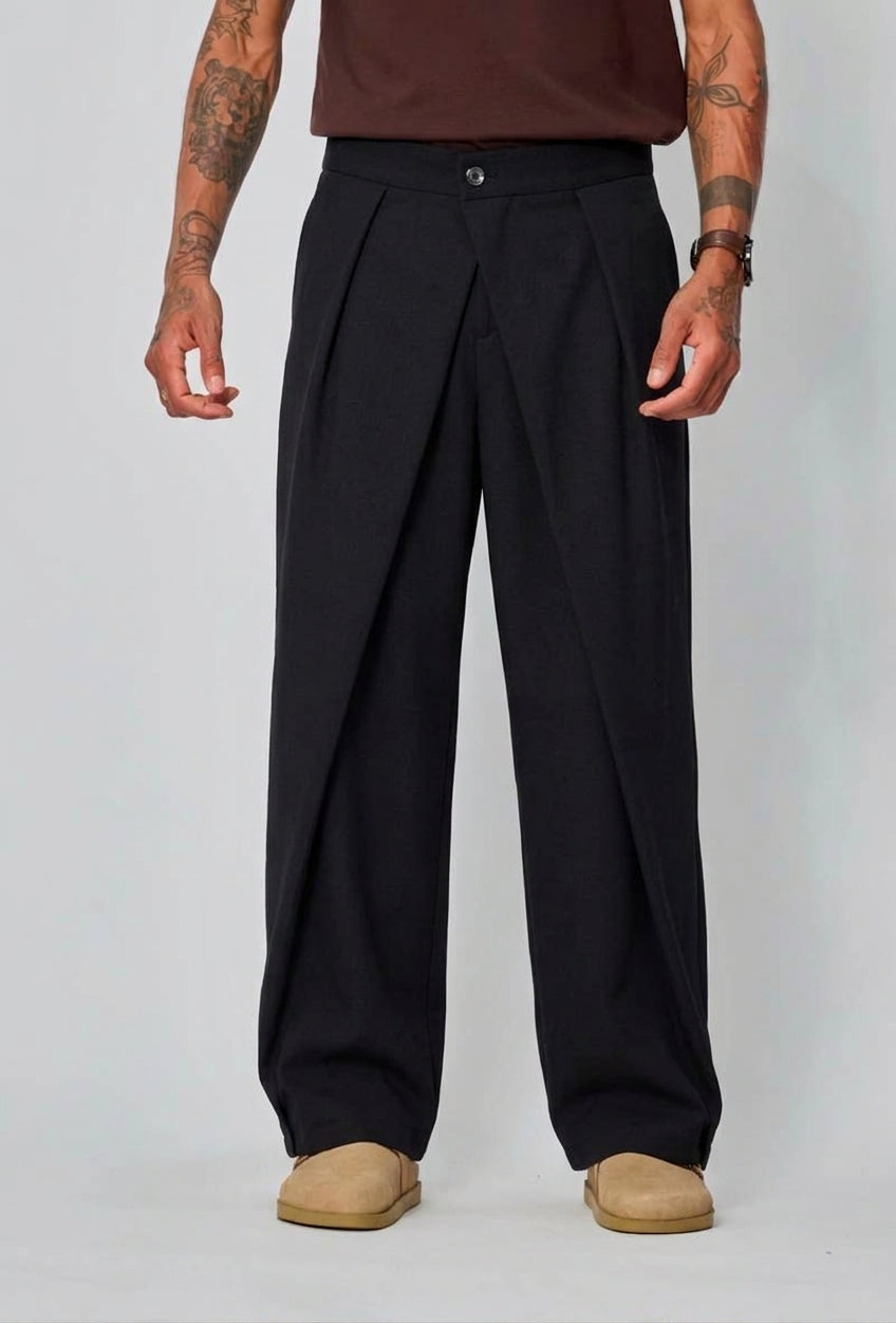 Pantalon culotte drapé taille haute effet jupe-culotte