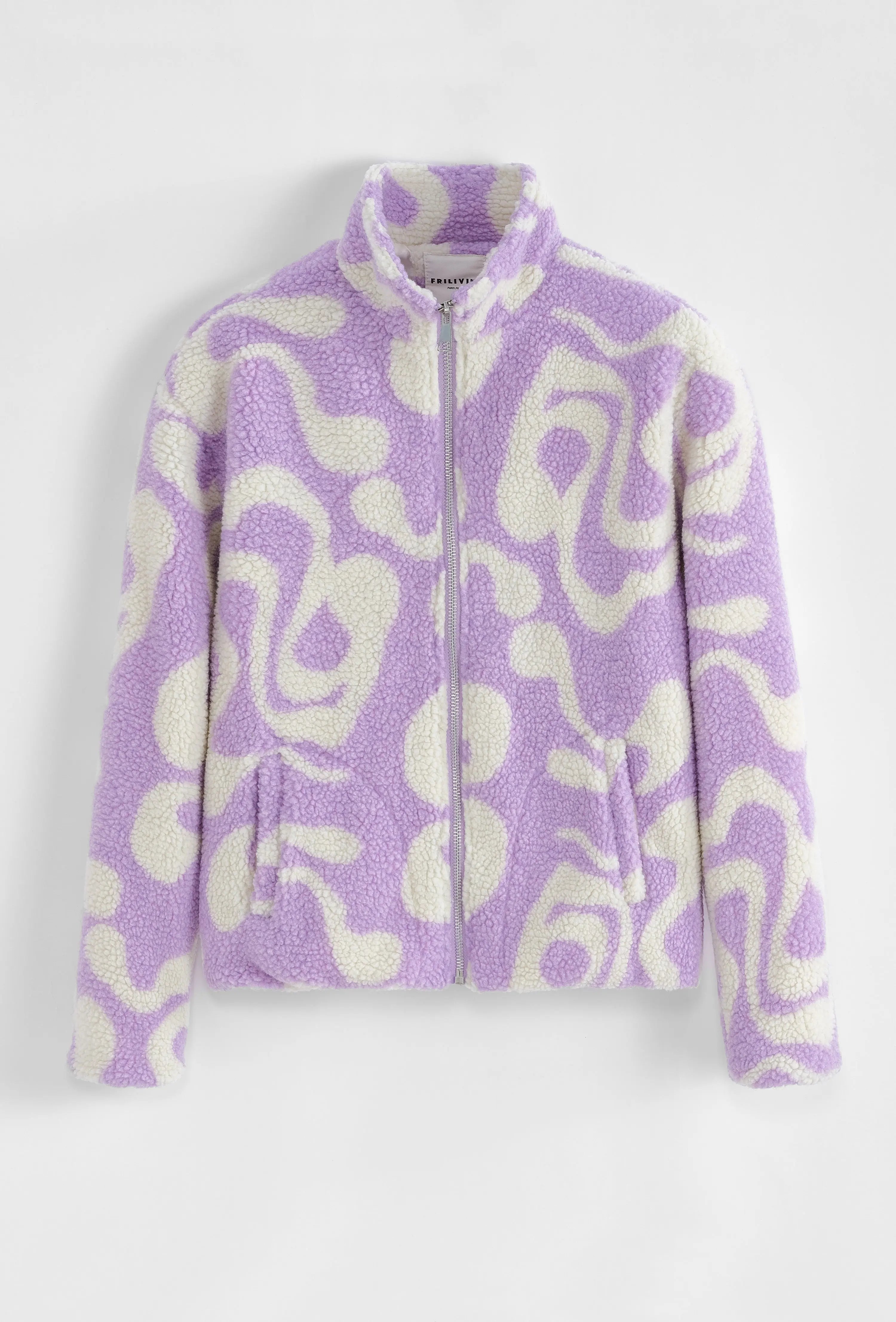 Veste Polaire Beige Violet à Motifs Ondulés bonhomme