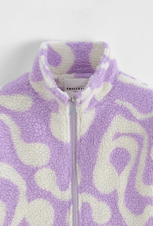 Veste Polaire Beige Violet à Motifs Ondulés bonhomme