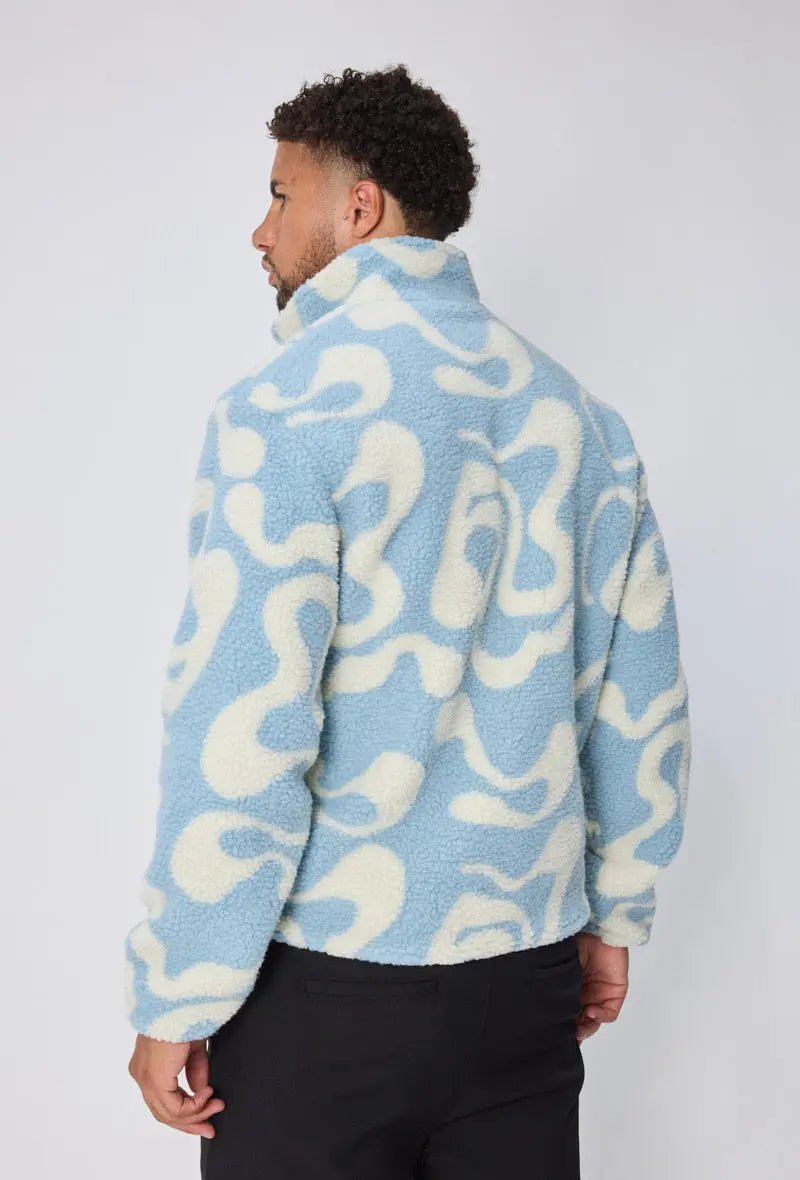 Veste Polaire Beige Bleu Clair à Motifs Ondulés bonhomme