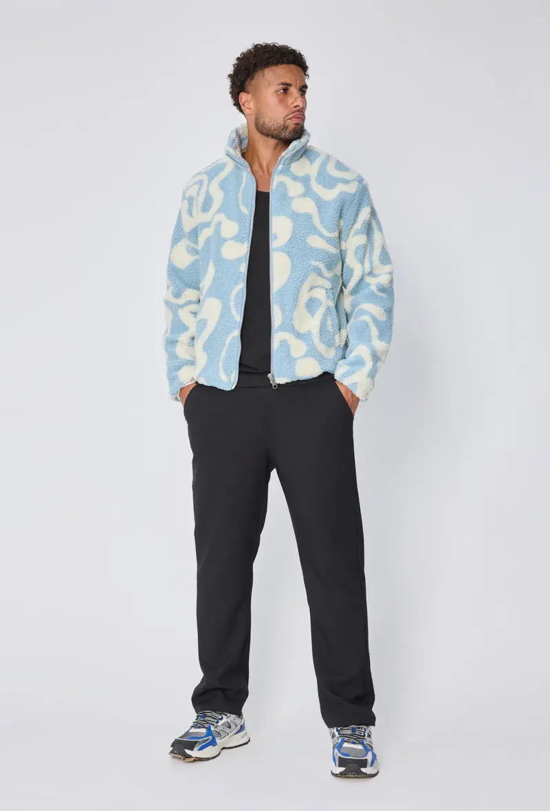 Veste Polaire Beige Bleu Clair à Motifs Ondulés bonhomme