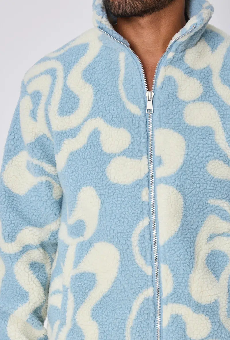 Veste Polaire Beige Bleu Clair à Motifs Ondulés bonhomme