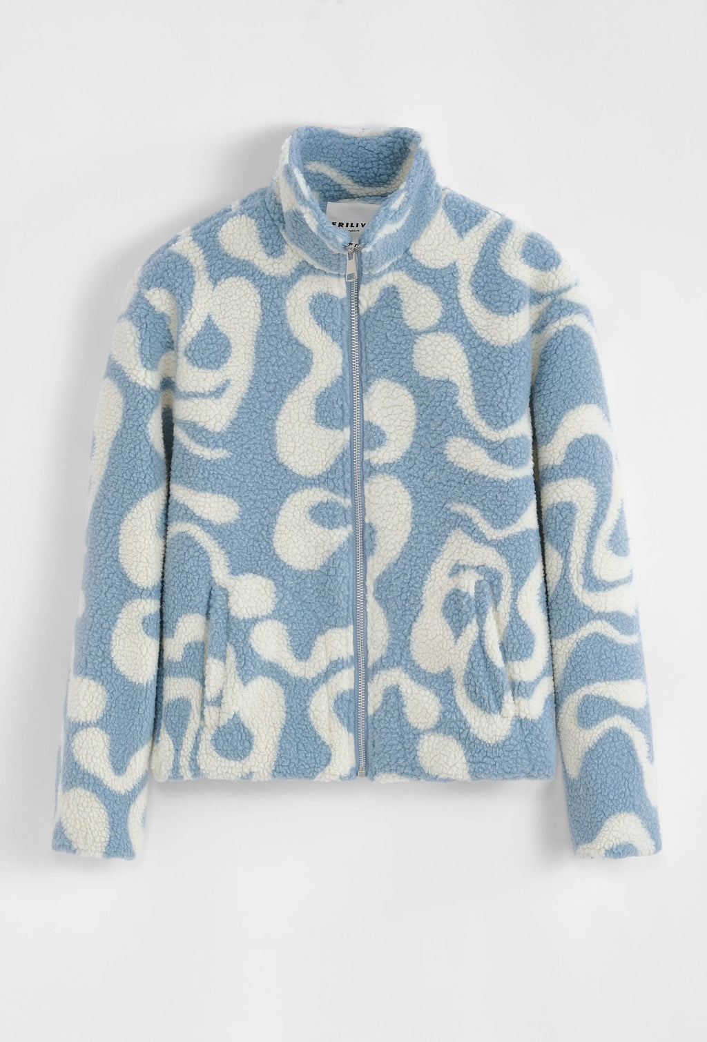 Veste Polaire Beige Bleu Clair à Motifs Ondulés bonhomme