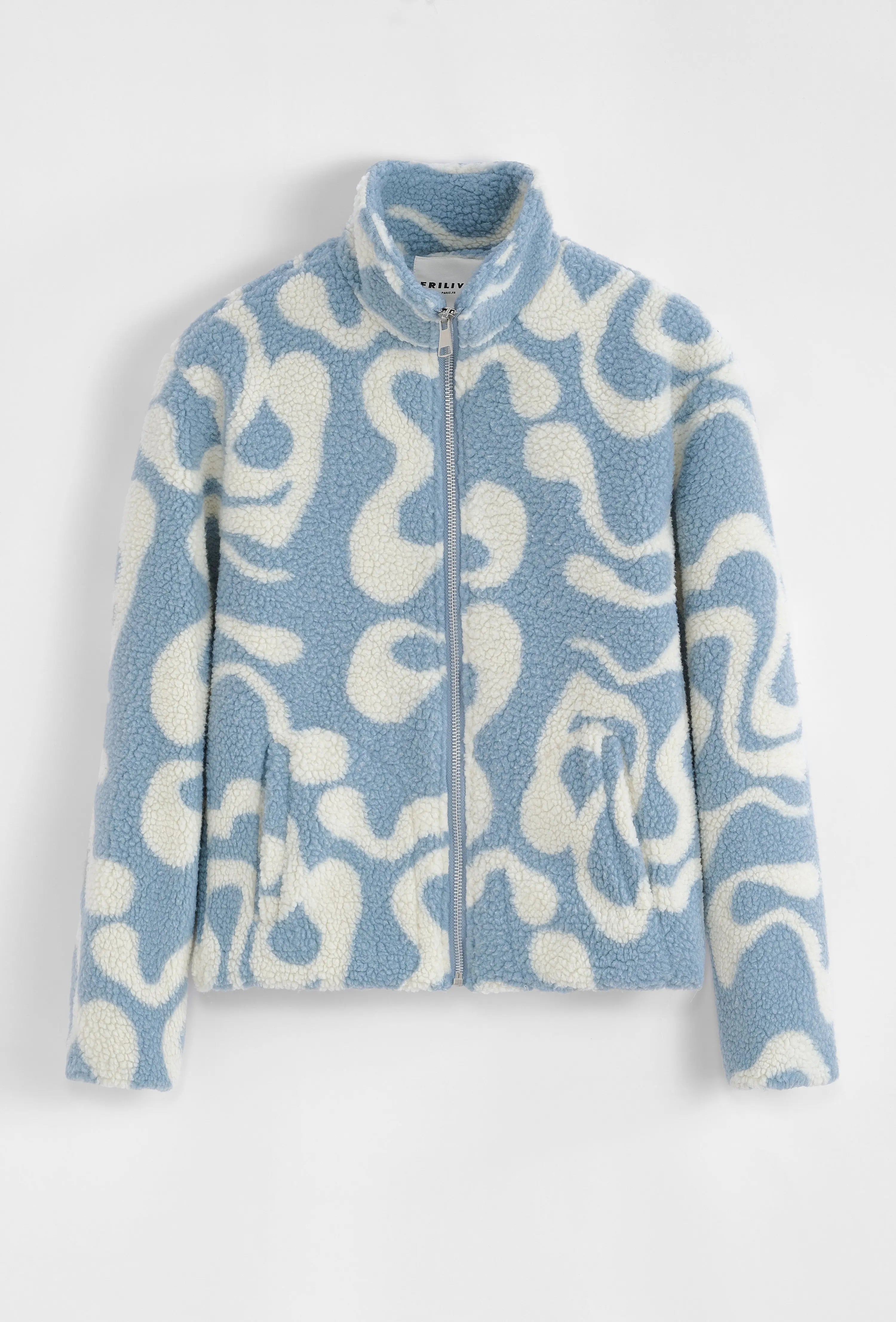 Veste Polaire Beige Bleu Clair à Motifs Ondulés bonhomme