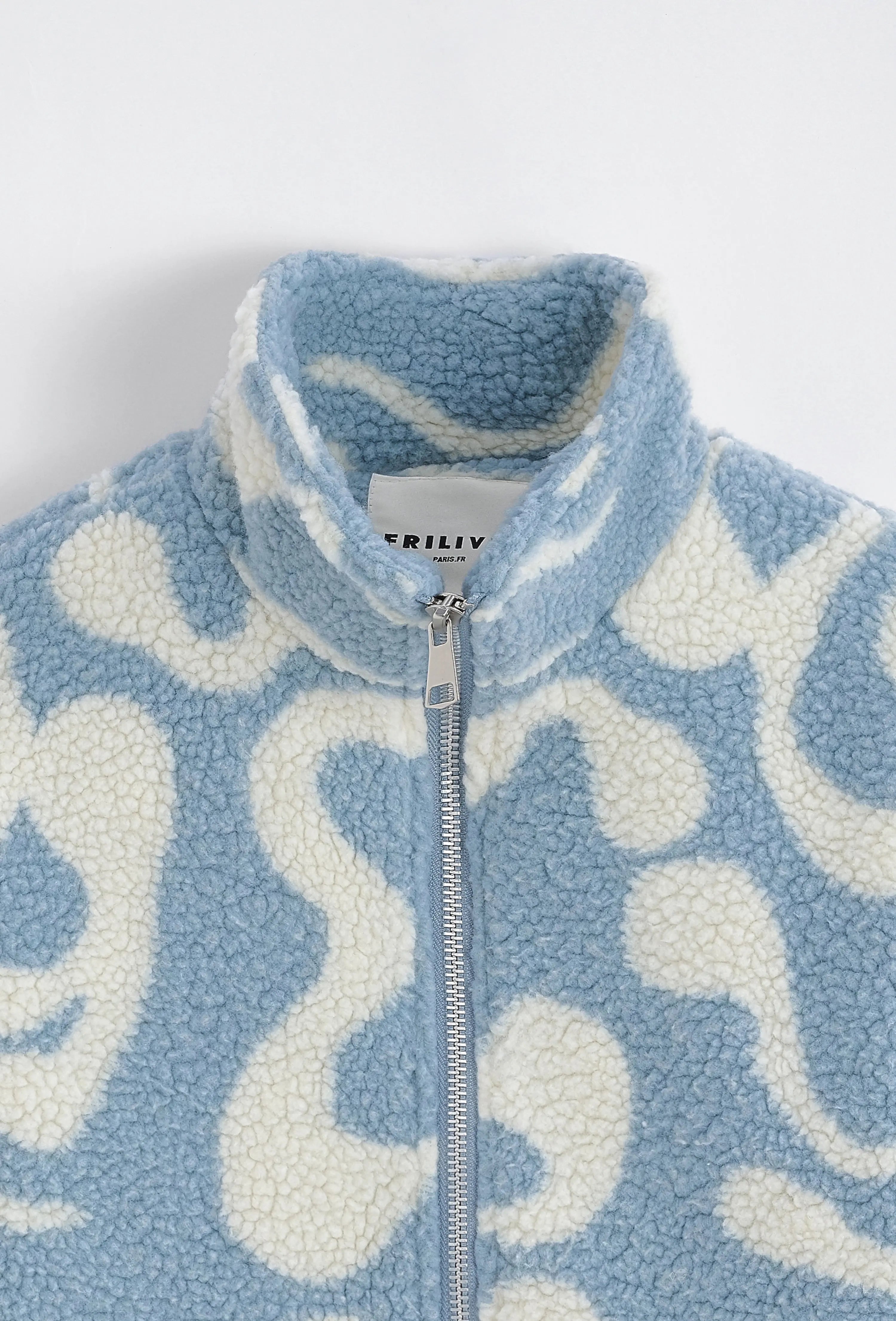 Veste Polaire Beige Bleu Clair à Motifs Ondulés bonhomme