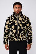 Veste Polaire Noir Beige à Motifs Ondulés bonhomme