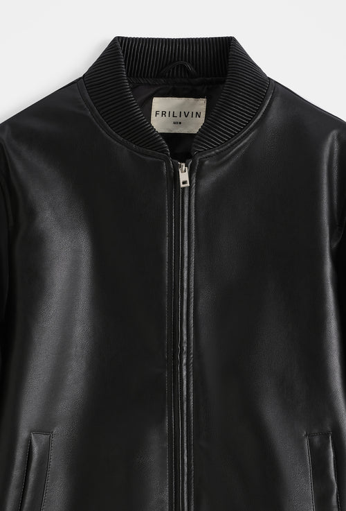 Bomber Simili Cuir Noir Homme