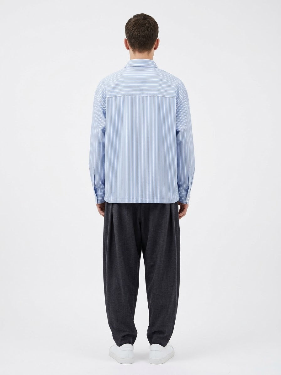 Chemise homme boxy rayée bleu ciel 100 % coton