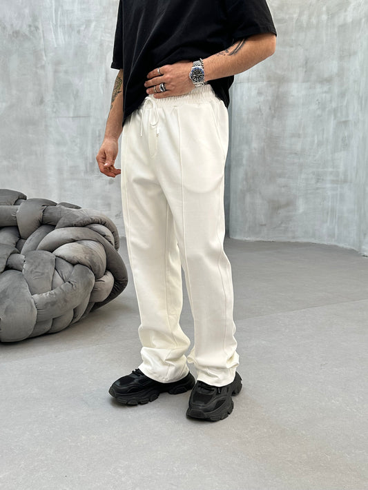 Pantalon Jogging Ecru Coupe Droite et Large