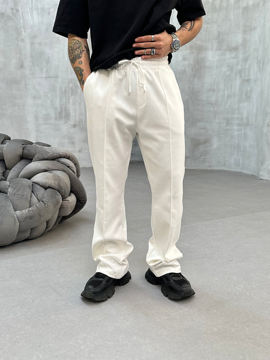 Pantalon Jogging Ecru Coupe Droite et Large