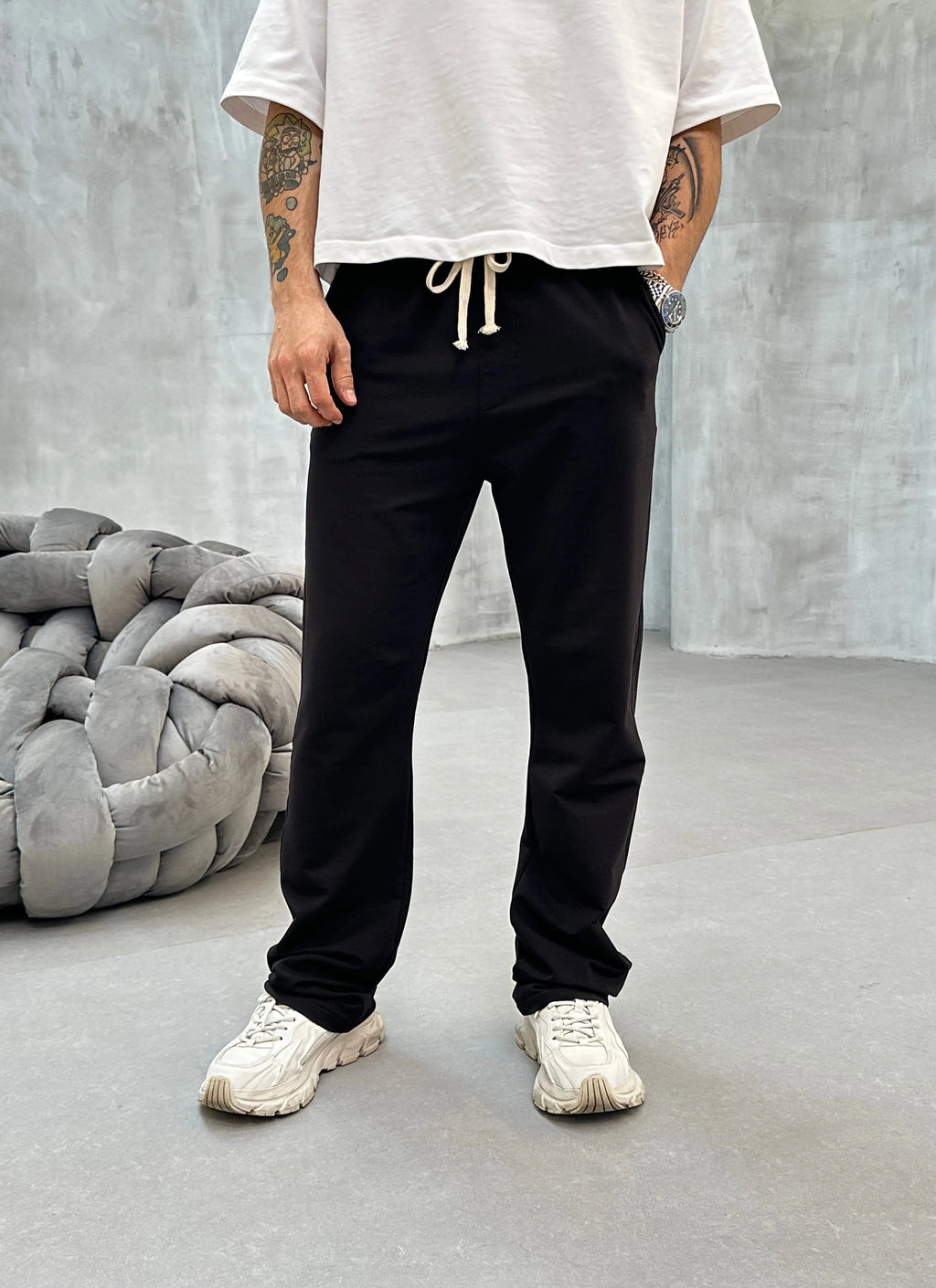Pantalon Jogging Noir Coupe Droite et Large bonhomme