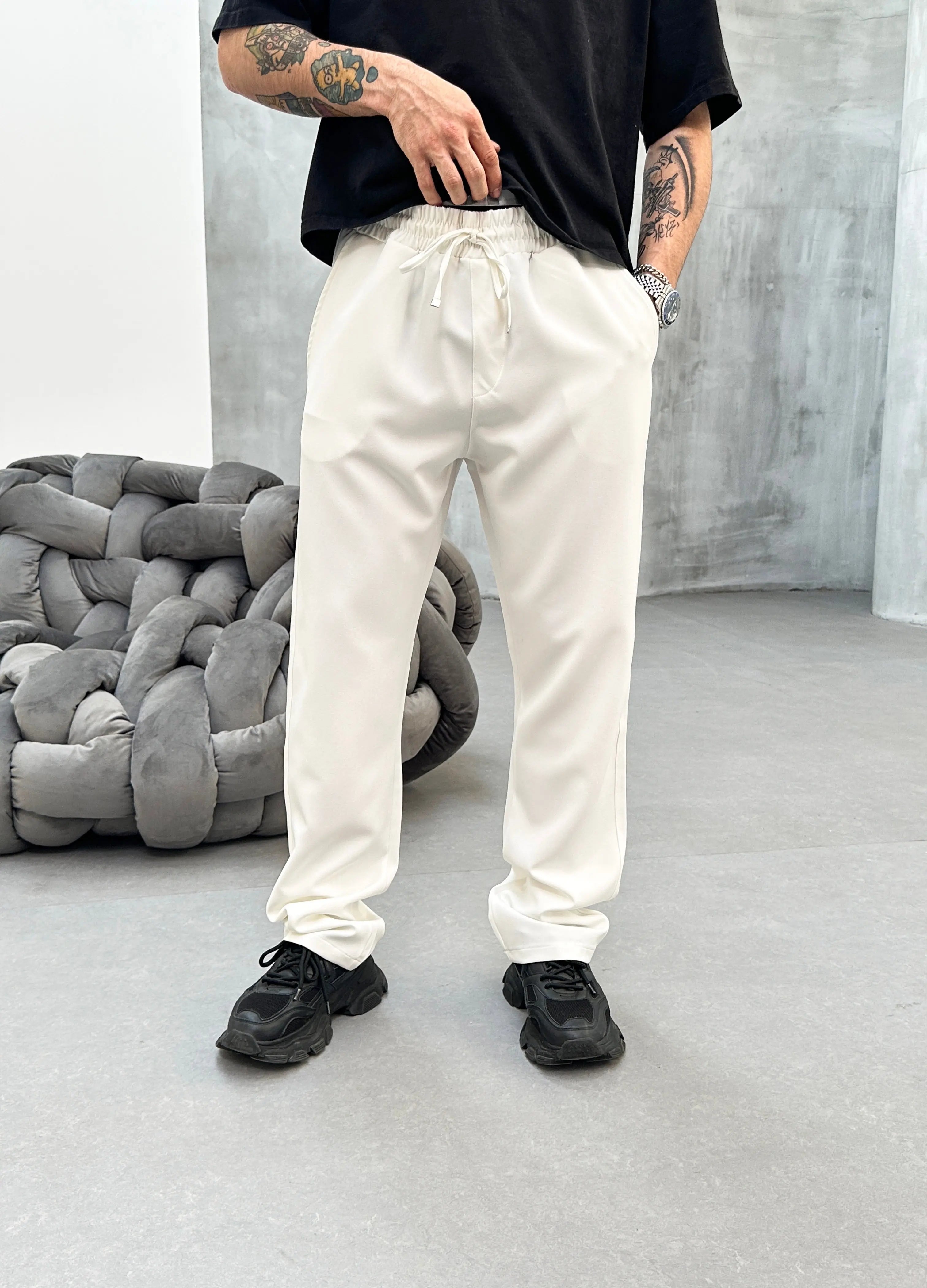 Pantalon Jogging Blanc Coupe droite et Large bonhomme