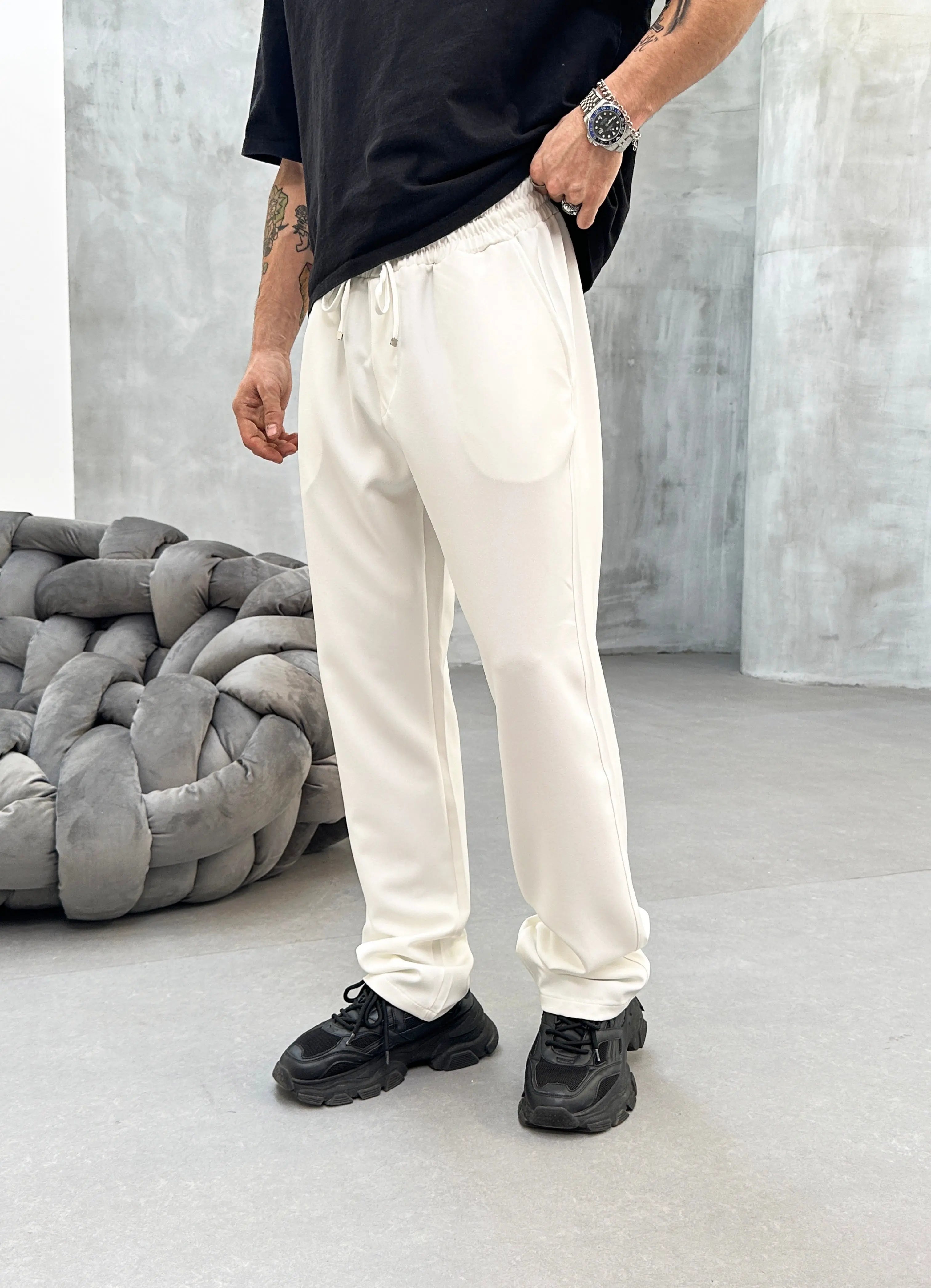 Pantalon Jogging Blanc Coupe droite et Large bonhomme