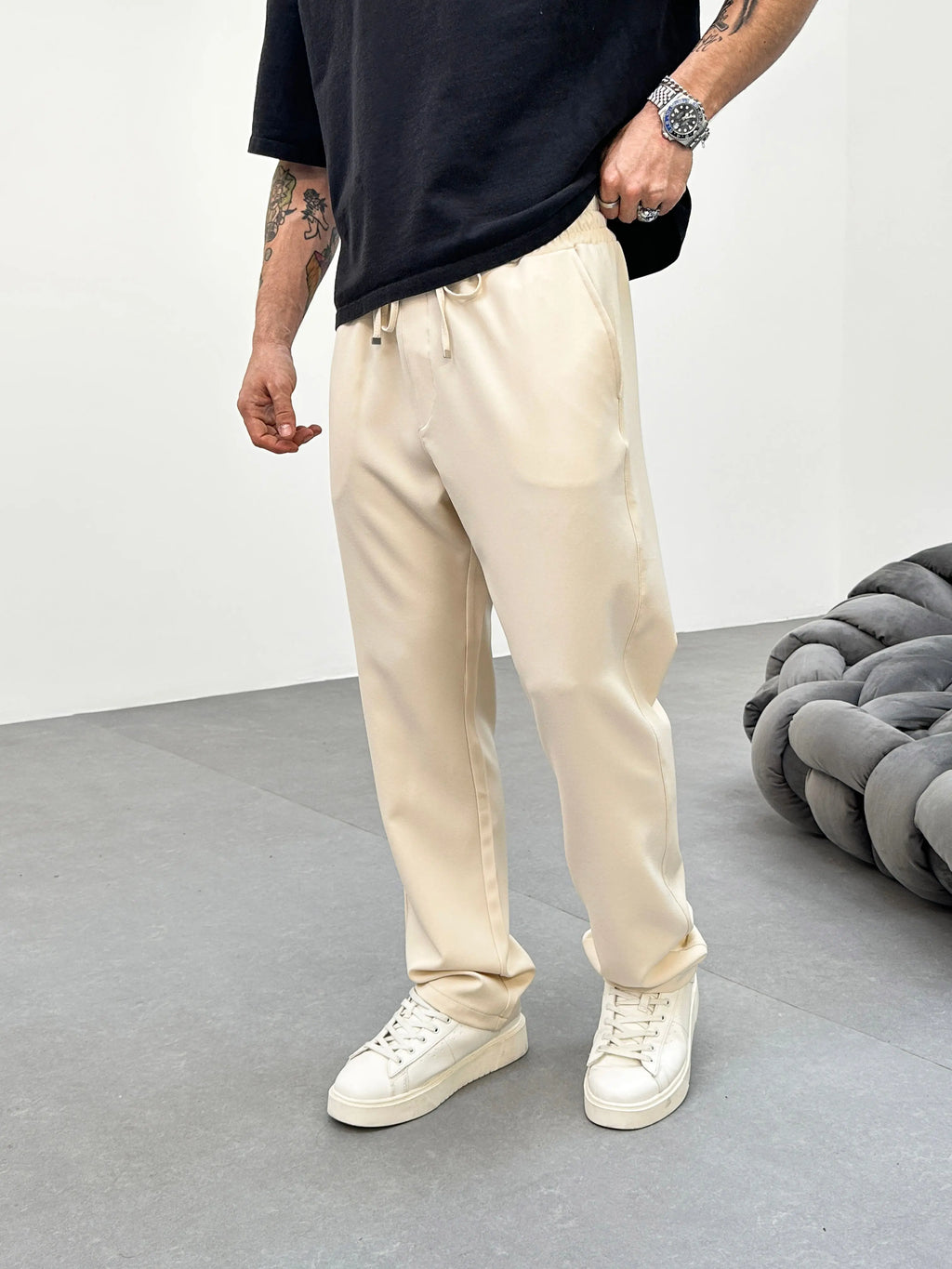 Pantalon Jogging Beige Coupe droite et Large bonhomme