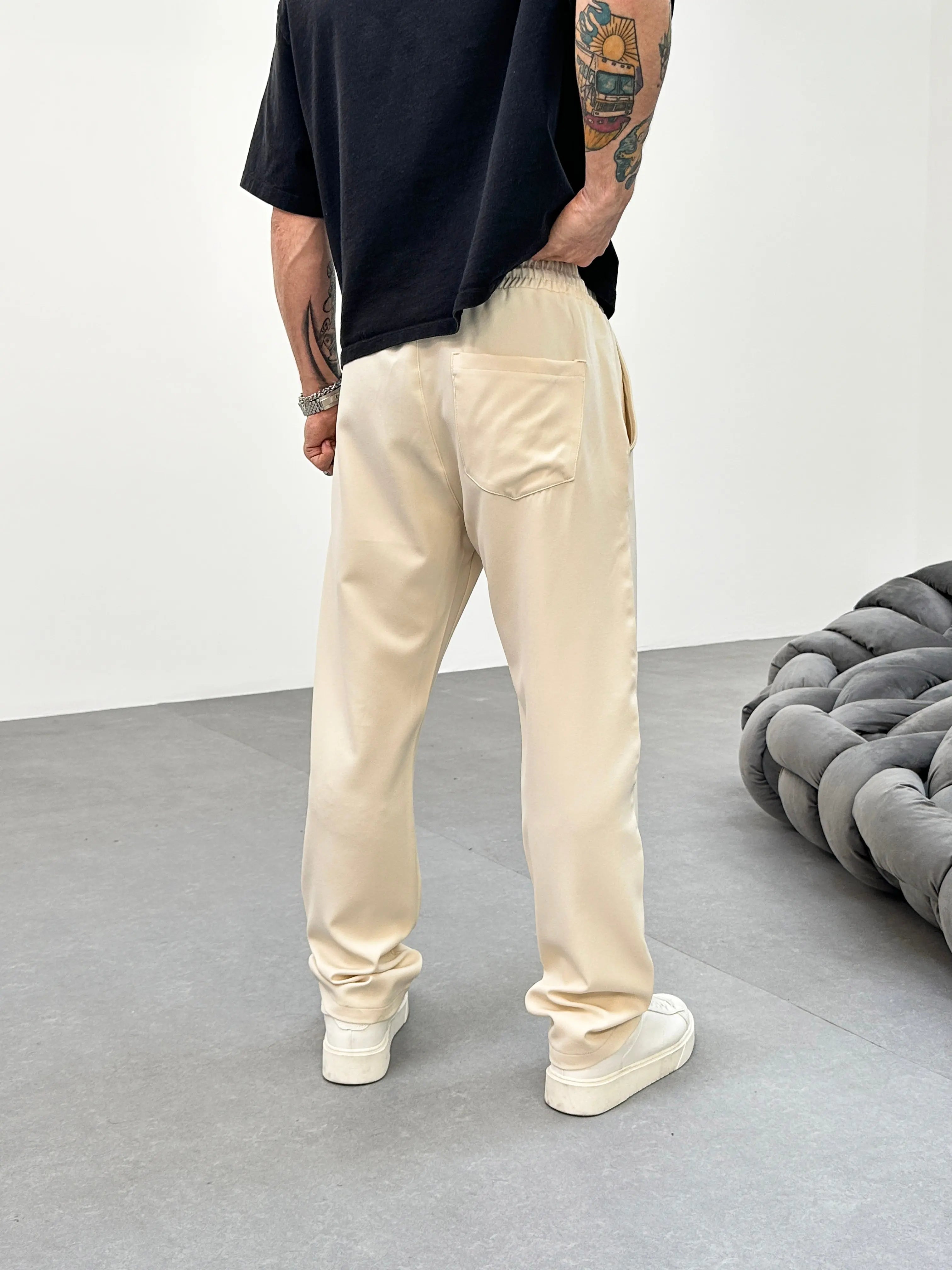 Pantalon Jogging Beige Coupe droite et Large bonhomme