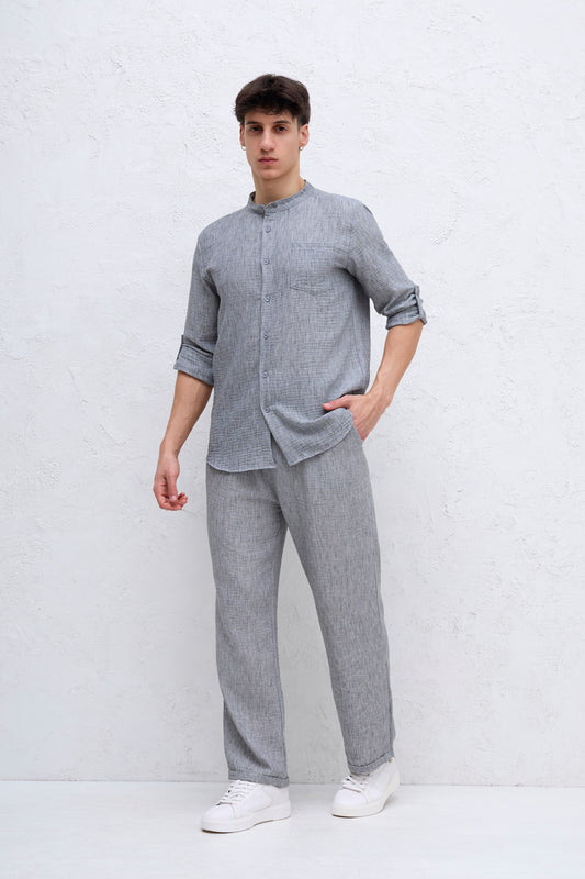 Ensemble Gris Chemise Col mao et pantalon