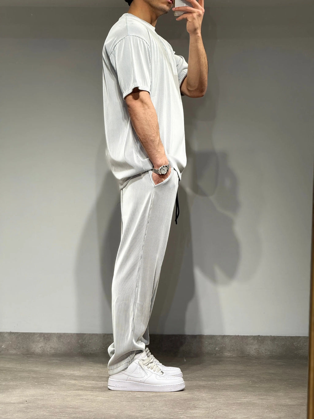 Ensemble Plissé Tee Shirt et Pantalon Blanc bonhomme